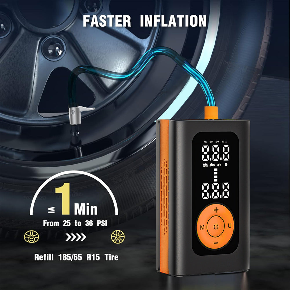 Portable Smart Tire Inflator with Digital Display – 150PSI, USB Rechargeable, 4 Modes (MU-001)