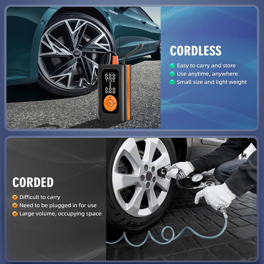 Portable Smart Tire Inflator with Digital Display – 150PSI, USB Rechargeable, 4 Modes (MU-001)
