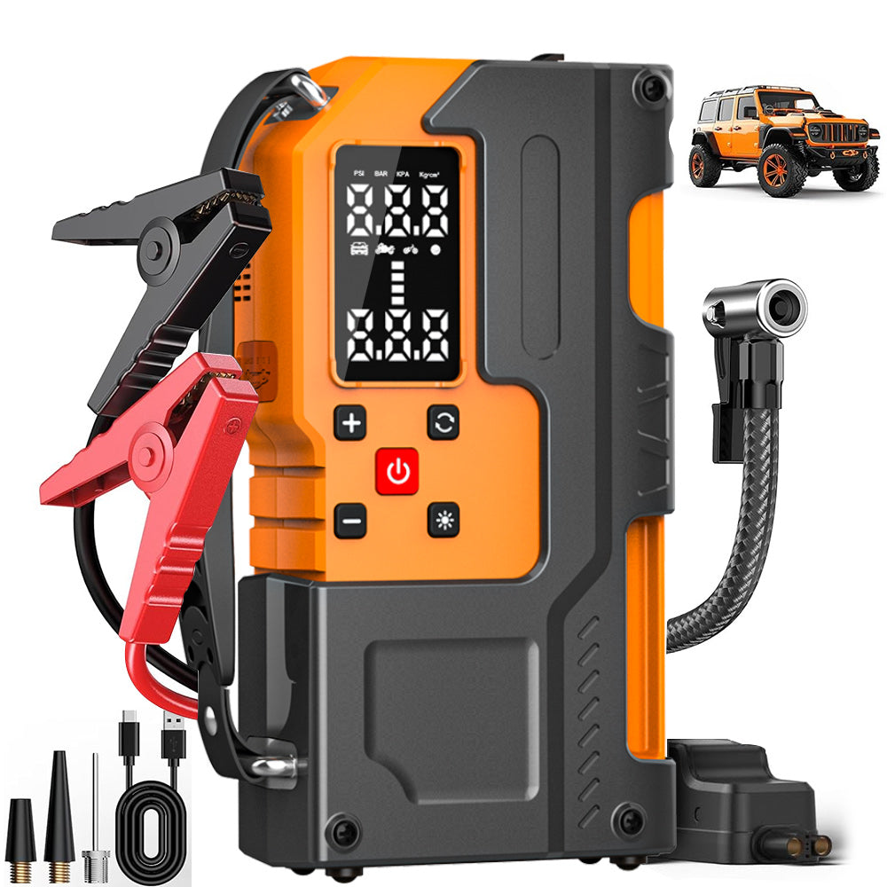 MU-006-L Portable Jump Starter with Tire Inflator | 150PSI Air Compressor + Emergency Power Bank
