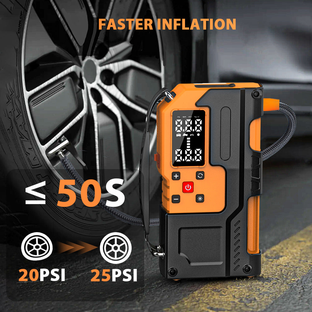 MU-006-L Portable Jump Starter with Tire Inflator | 150PSI Air Compressor + Emergency Power Bank
