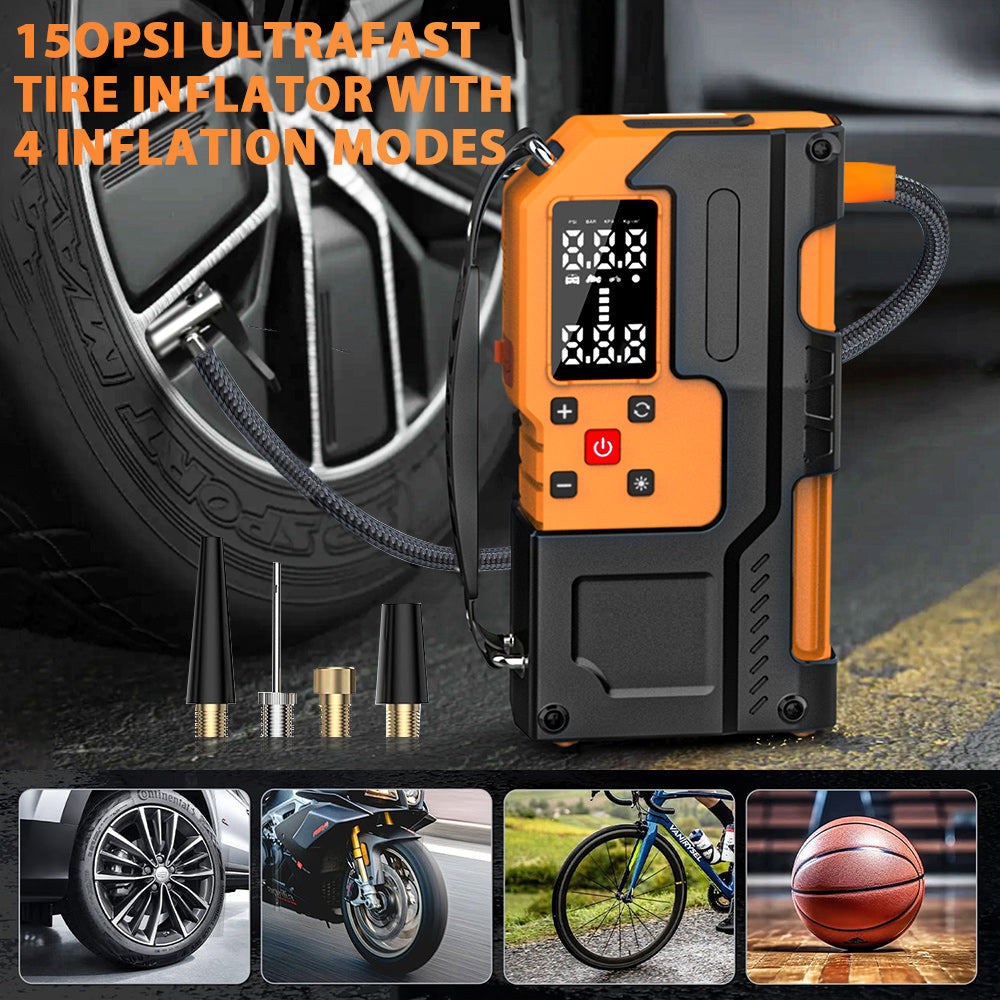 MU-006-L Portable Jump Starter with Tire Inflator | 150PSI Air Compressor + Emergency Power Bank