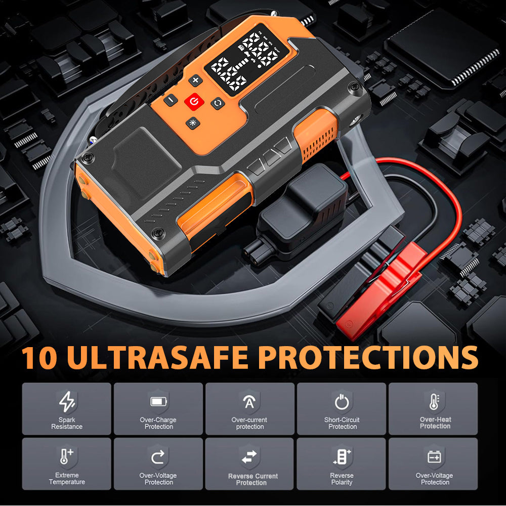 MU-006-L Portable Jump Starter with Tire Inflator | 150PSI Air Compressor + Emergency Power Bank