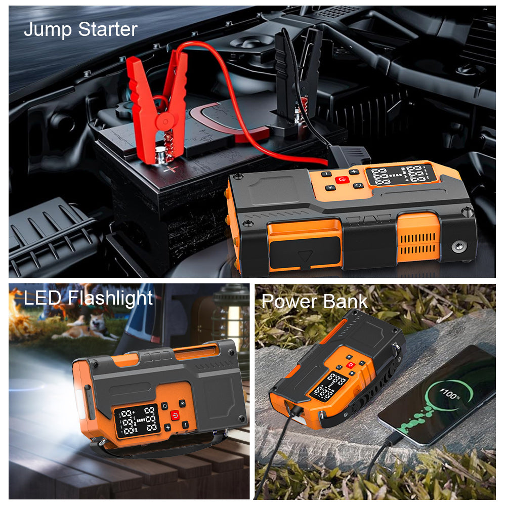MU-006-L Portable Jump Starter with Tire Inflator | 150PSI Air Compressor + Emergency Power Bank