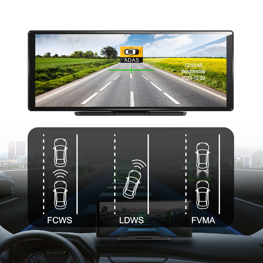 11.3" Wireless CarPlay & Android Auto Smart Rearview Mirror DVR – ADAS | Dual Camera | Touch Screen
