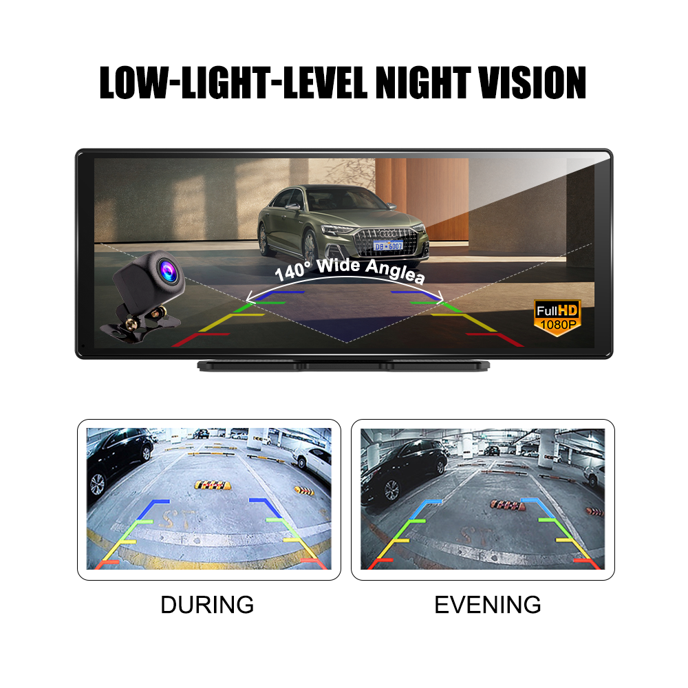 11.3" Wireless CarPlay & Android Auto Smart Rearview Mirror DVR – ADAS | Dual Camera | Touch Screen