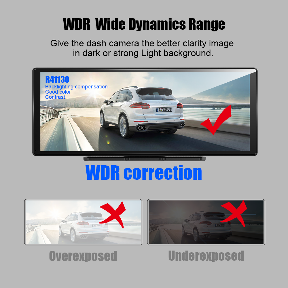 11.3" Wireless CarPlay & Android Auto Smart Rearview Mirror DVR – ADAS | Dual Camera | Touch Screen