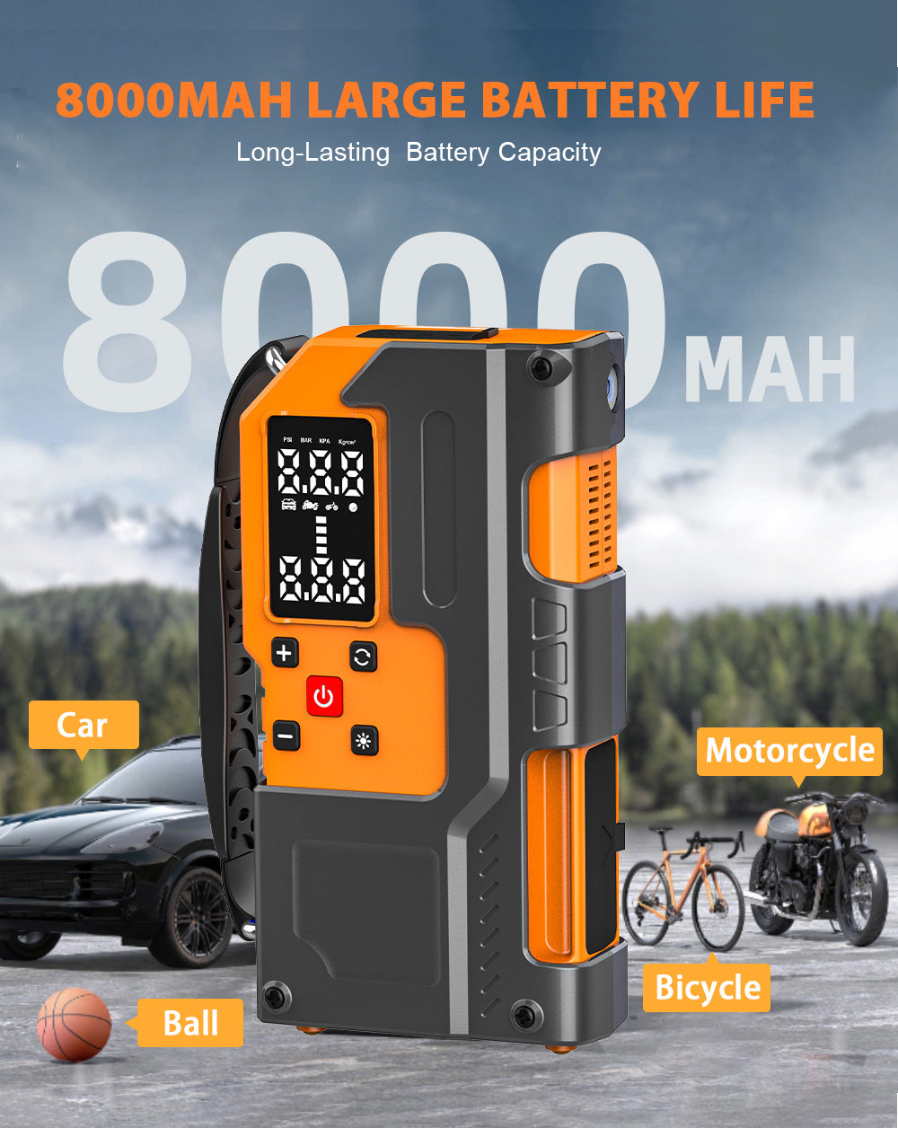 MU-006-L Portable Jump Starter with Tire Inflator | 150PSI Air Compressor + Emergency Power Bank