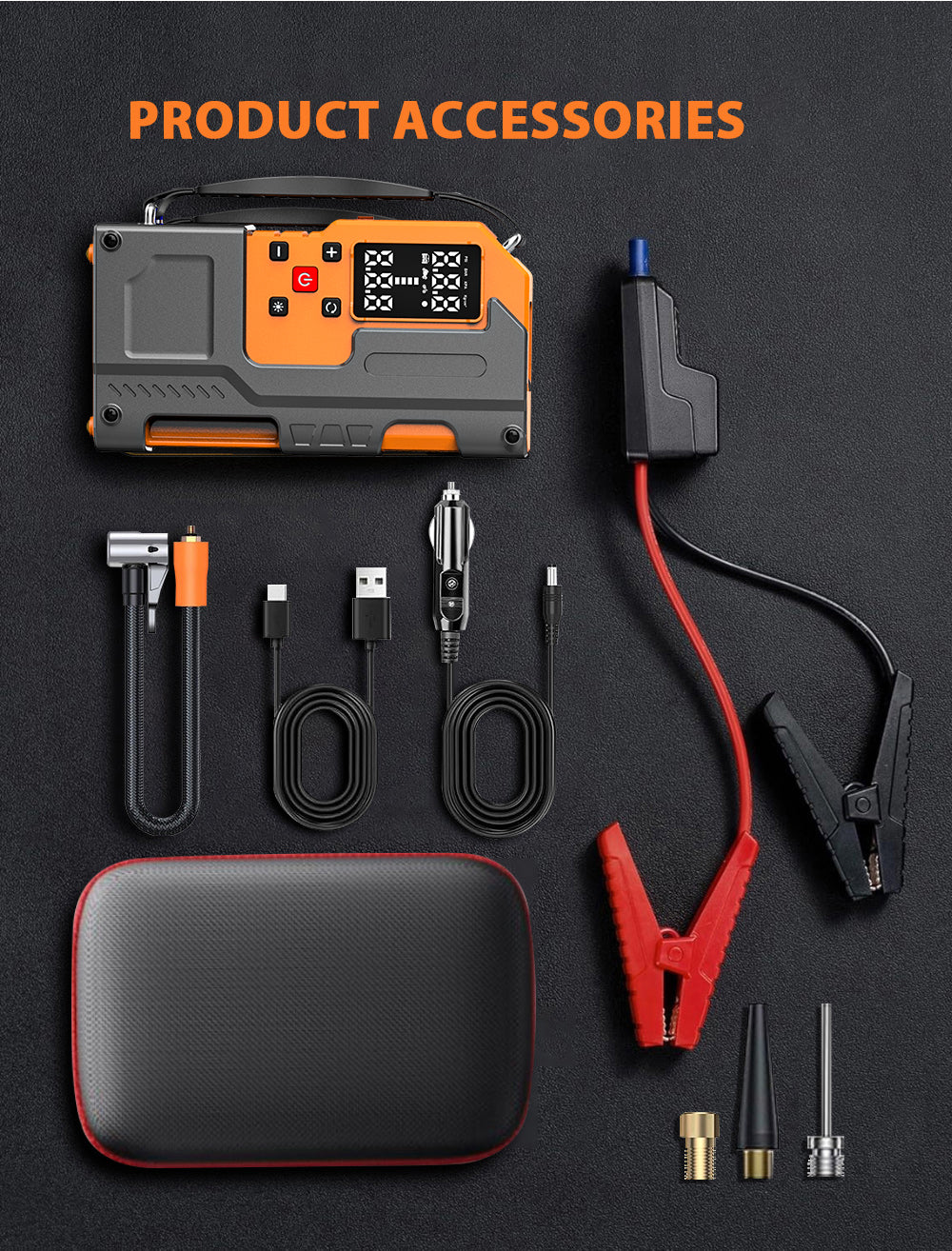 MU-006-L Portable Jump Starter with Tire Inflator | 150PSI Air Compressor + Emergency Power Bank