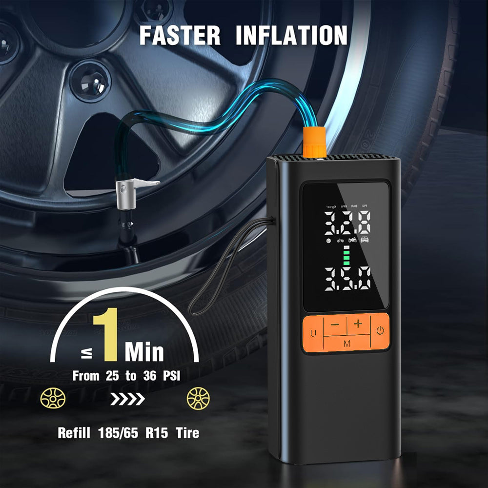 Portable Smart Tire Inflator MU-002 – 150PSI, Digital Display, USB-C Rechargeable, 4 Modes