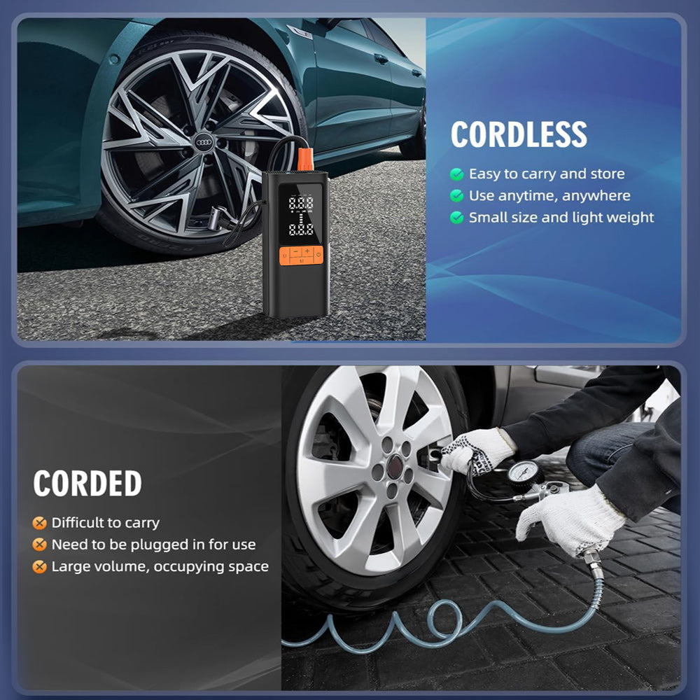 Portable Smart Tire Inflator MU-002 – 150PSI, Digital Display, USB-C Rechargeable, 4 Modes