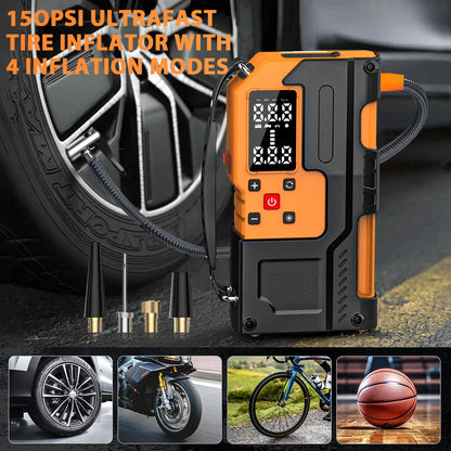 MU-006-L Portable Jump Starter with Tire Inflator | 150PSI Air Compressor + Emergency Power Bank