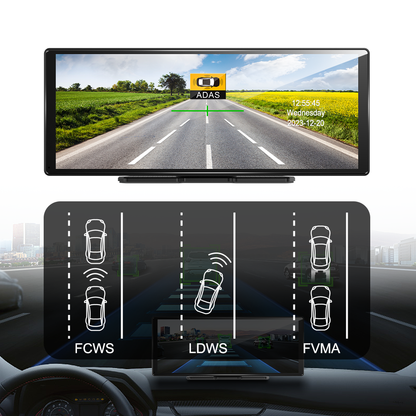 11.3" Wireless CarPlay & Android Auto Smart Rearview Mirror DVR – ADAS | Dual Camera | Touch Screen