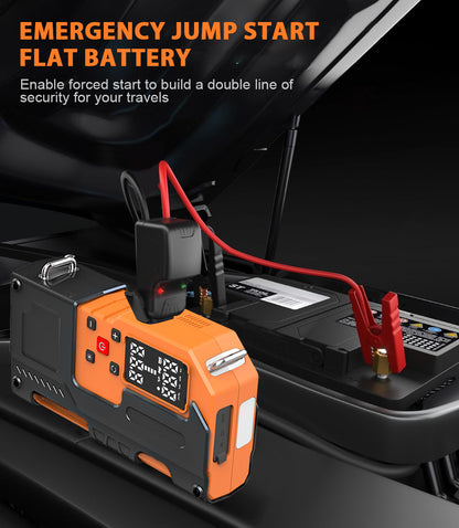 MU-006-L Portable Jump Starter with Tire Inflator | 150PSI Air Compressor + Emergency Power Bank